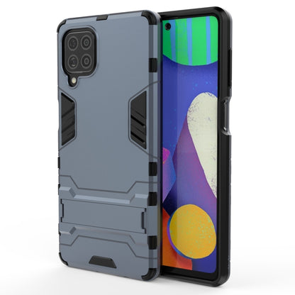 Shockproof rugged phone case with hidden holder, navy blue PC+TPU, phone front and side