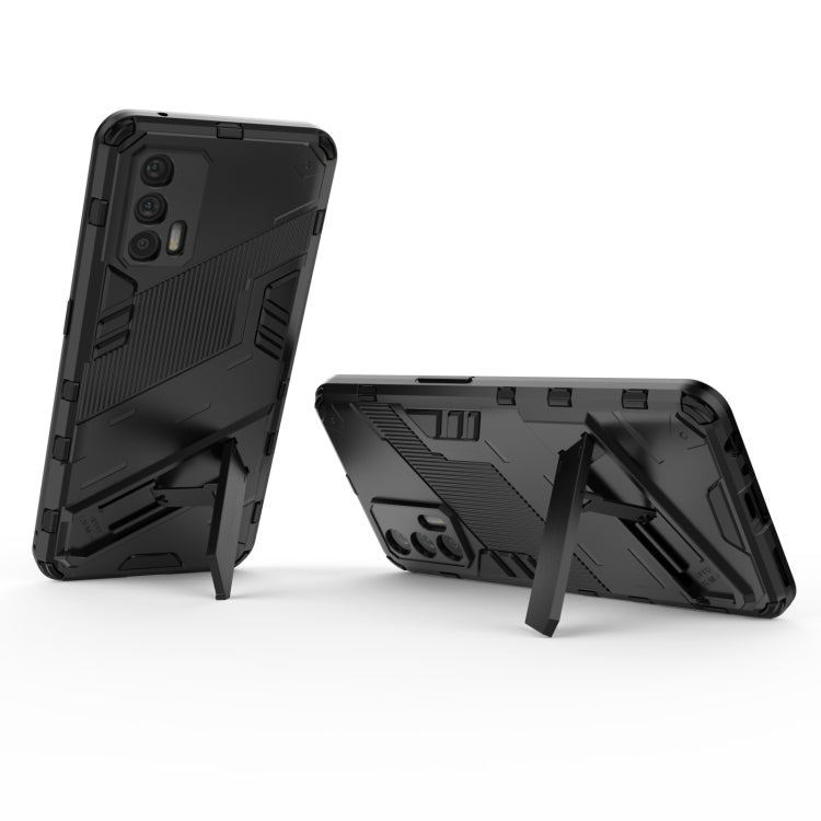 Black rugged phone case with kickstand for viewing and drop protection
