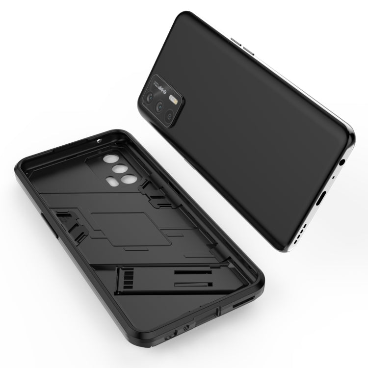 Black rugged phone case parts: back shell and base frame