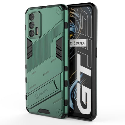 Shockproof phone case with invisible holder, rugged green armor shell design