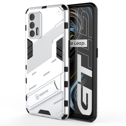 Shockproof phone case with invisible holder, rugged white armor shell with grips