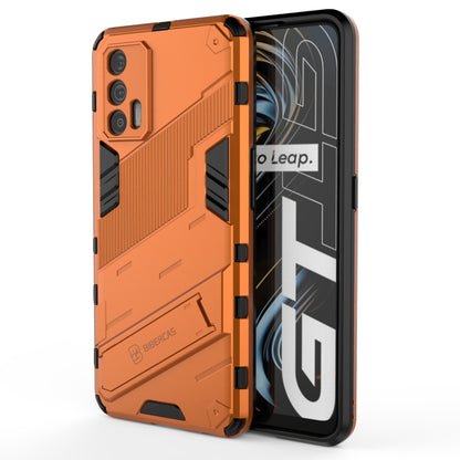 Shockproof phone case with invisible holder, orange rugged armor shell