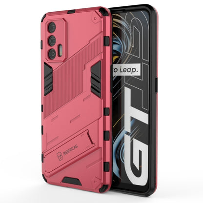 Red rugged shockproof phone case with invisible holder, 2-in-1 PC+TPU armor
