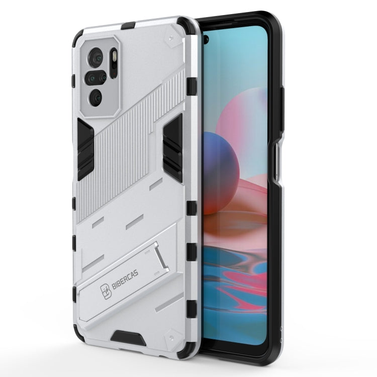 Shockproof phone case with invisible holder, rugged light gray armor shell