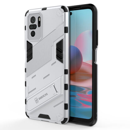 Shockproof phone case with invisible holder, rugged light gray armor shell
