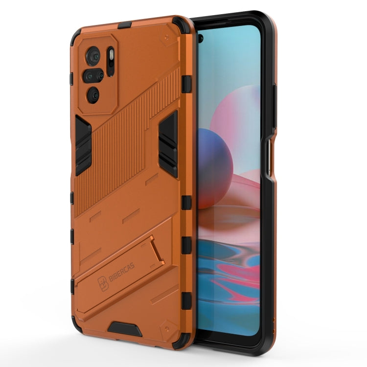 Shockproof phone case with invisible holder, orange textured protective case