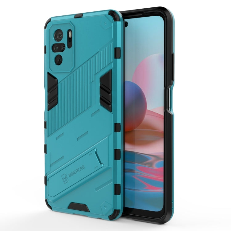 Shockproof phone case with invisible holder, teal textured protective armor shell