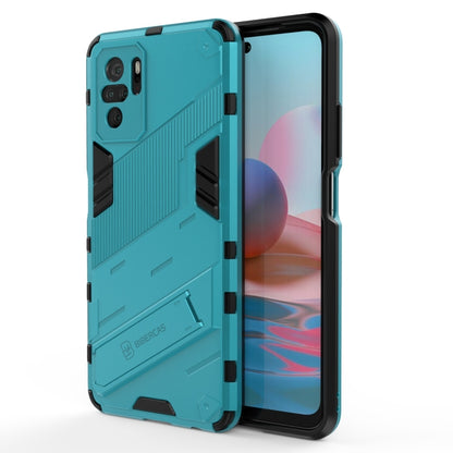 Shockproof phone case with invisible holder, teal textured protective armor shell