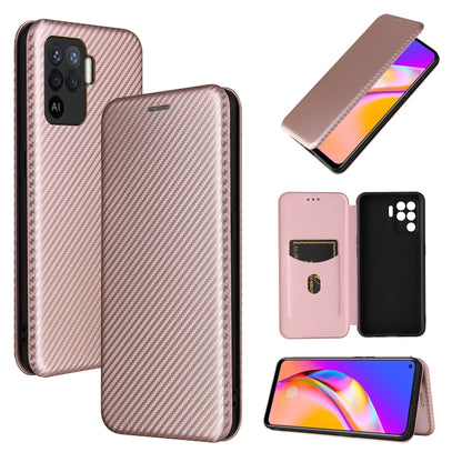 Pink carbon-fiber textured horizontal flip phone case with card slot and magnetic closure