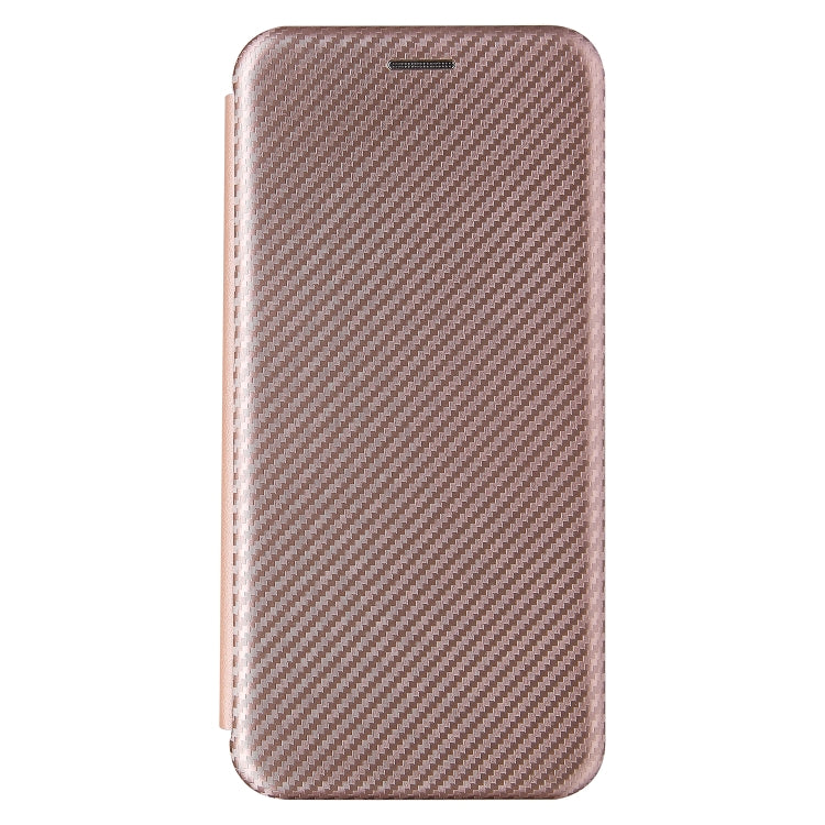 Brown carbon-fiber textured flip phone case with magnetic closure