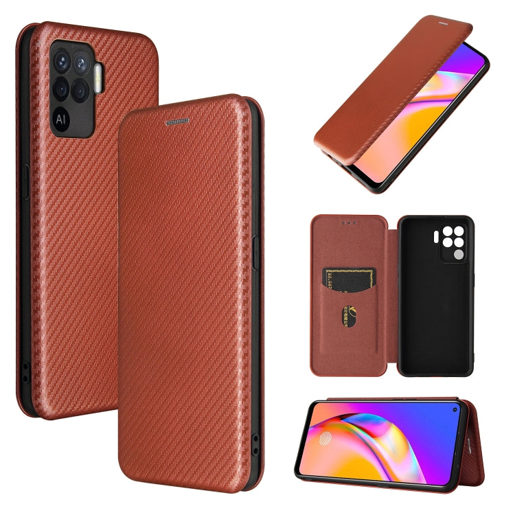 Brown rust carbon fiber textured magnetic flip phone case with card slot