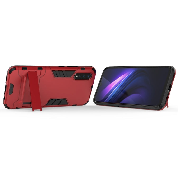 Rugged red shockproof phone case with hinged design and screen-side cutouts