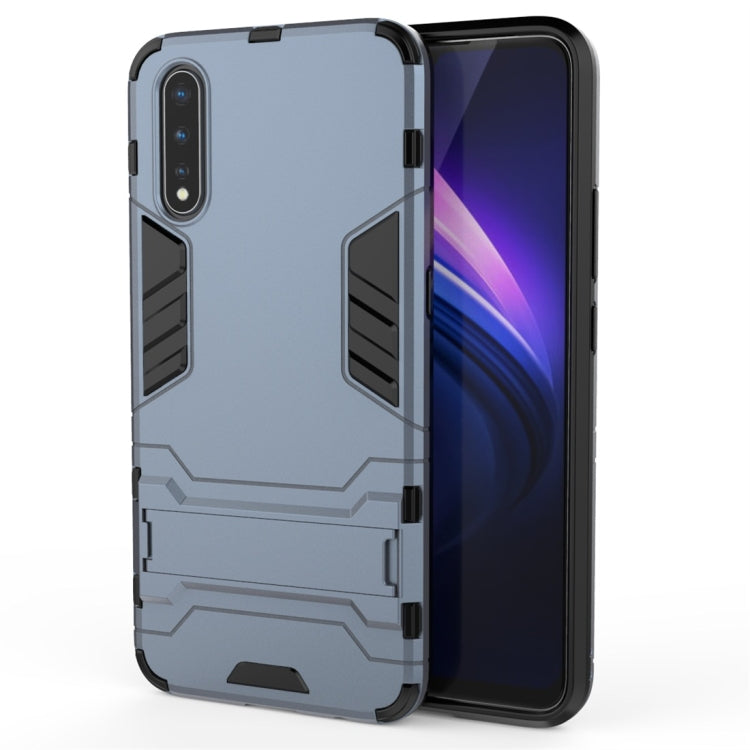 Rugged light-blue shockproof phone case with textured grip panels and camera cutout