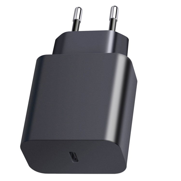 Black EU single-port USB-C travel charger with foldable pins