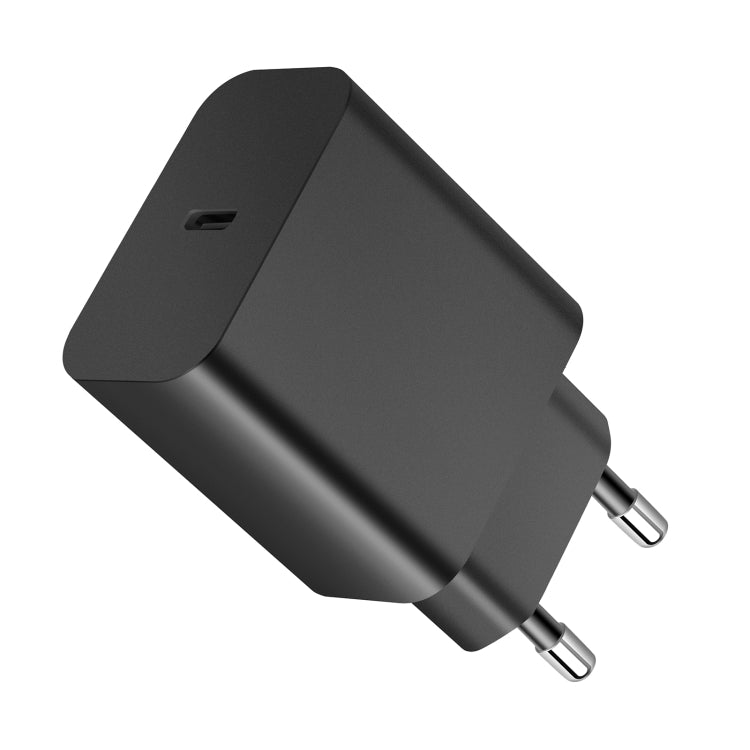 Black EU USB-C charger side view with two metal pins and port opening
