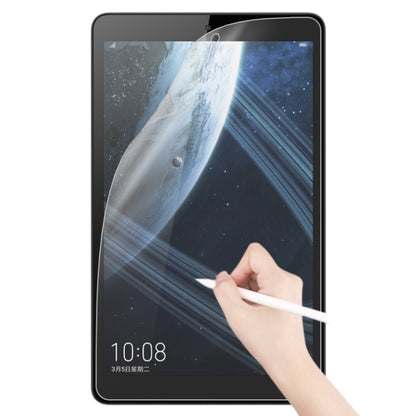 Matte paperfeel screen protector applied to tablet screen, hand smoothing