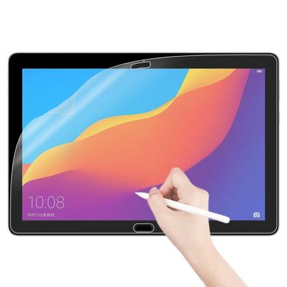 Matte paperfeel screen protector applied to tablet screen, hand spreading film