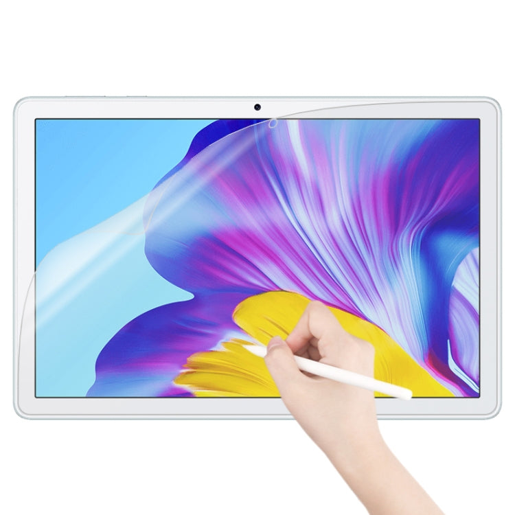 Matte paperfeel tablet screen protector on white-framed tablet, stylus smoothing