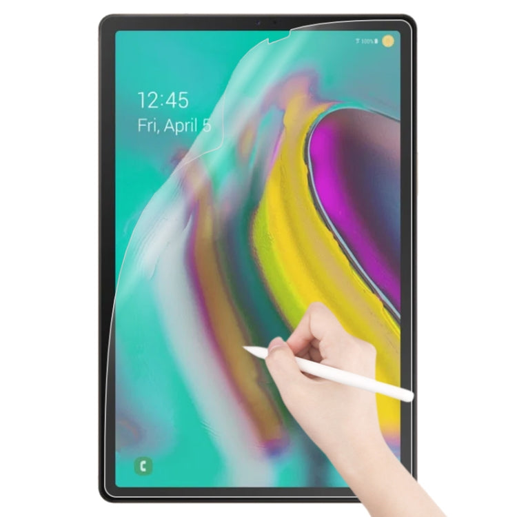 Matte paperfeel screen protector on tablet screen with stylus writing on paper-like surface