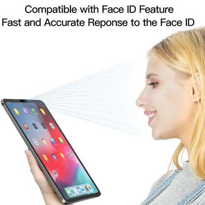 Matte paperfeel screen protector on tablet, angled view with privacy-style glow effect