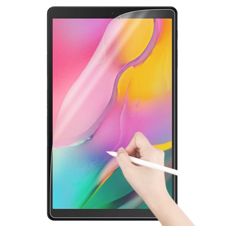 Matte paperfeel screen protector on a black tablet screen; hand holds stylus over glass