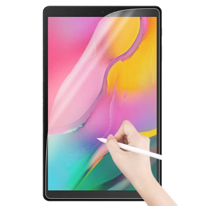 Matte paperfeel screen protector on a black tablet screen; hand holds stylus over glass