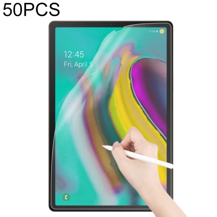 Tablet screen protector film applied, with hand touching the display