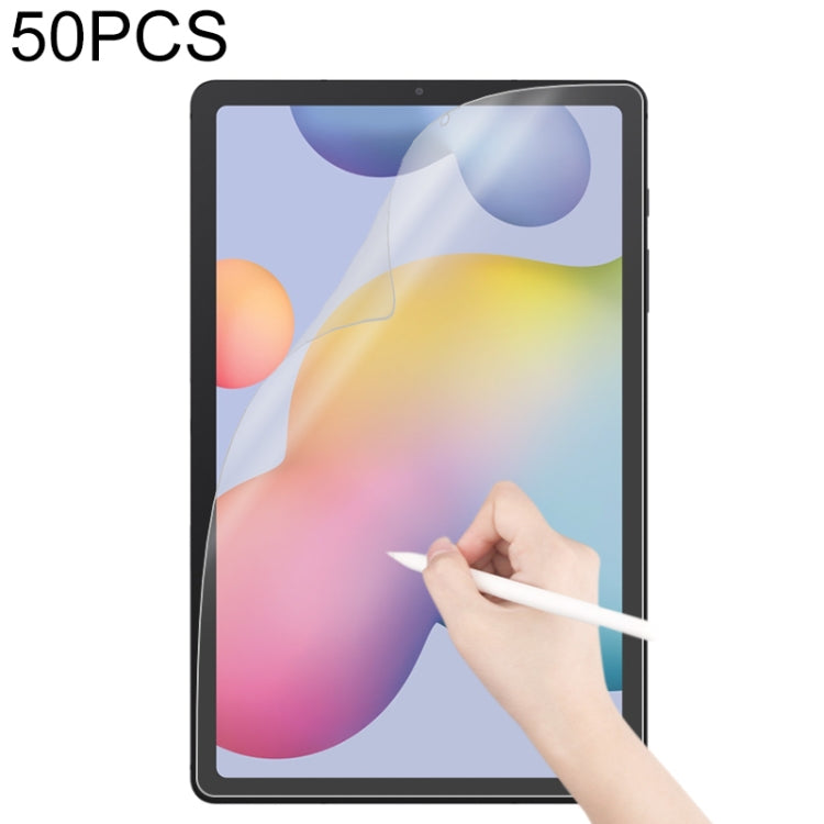 Tablet screen protector film applied, with hand writing using a stylus