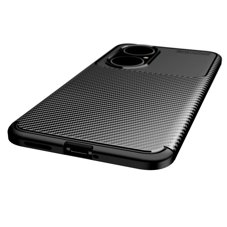 Black TPU phone case with carbon fiber texture and single camera lens cutout
