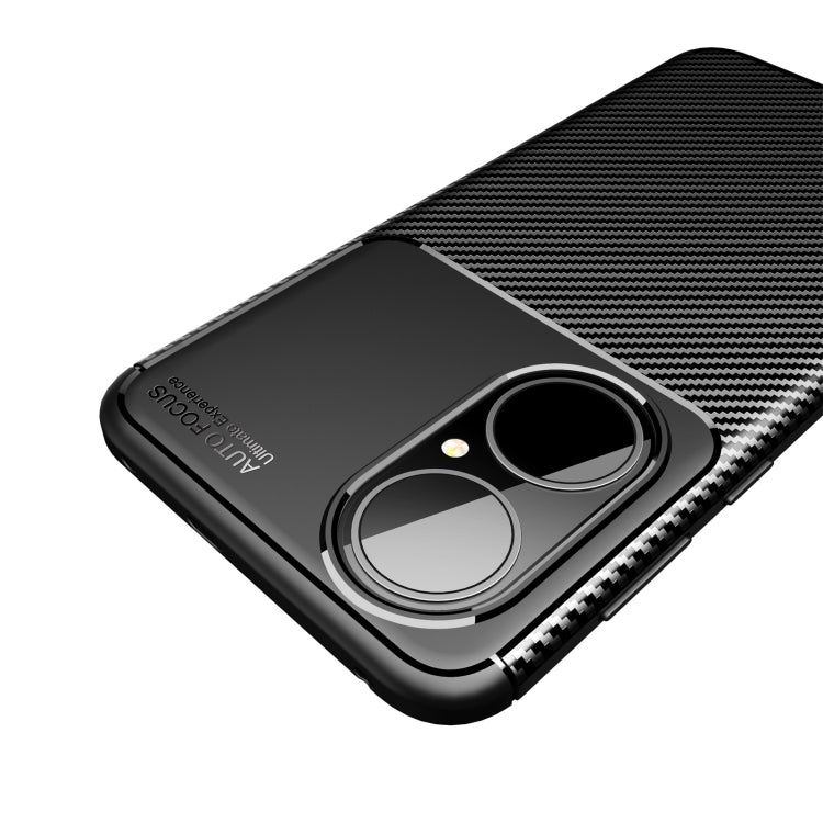 Black TPU phone case with carbon fiber texture and dual camera ring openings