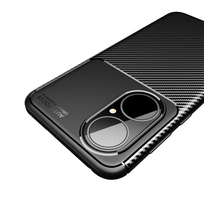 Black TPU phone case with carbon fiber texture and dual camera ring openings