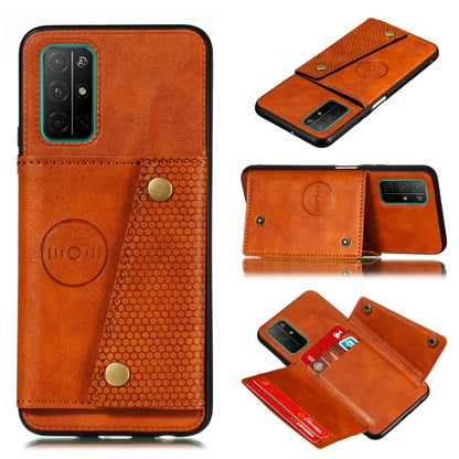 Light brown magnetic wallet phone case with card slots and honeycomb panel