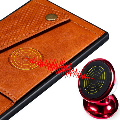 Honeycomb textured card-slot magnetic wallet phone case with metal snap close-up