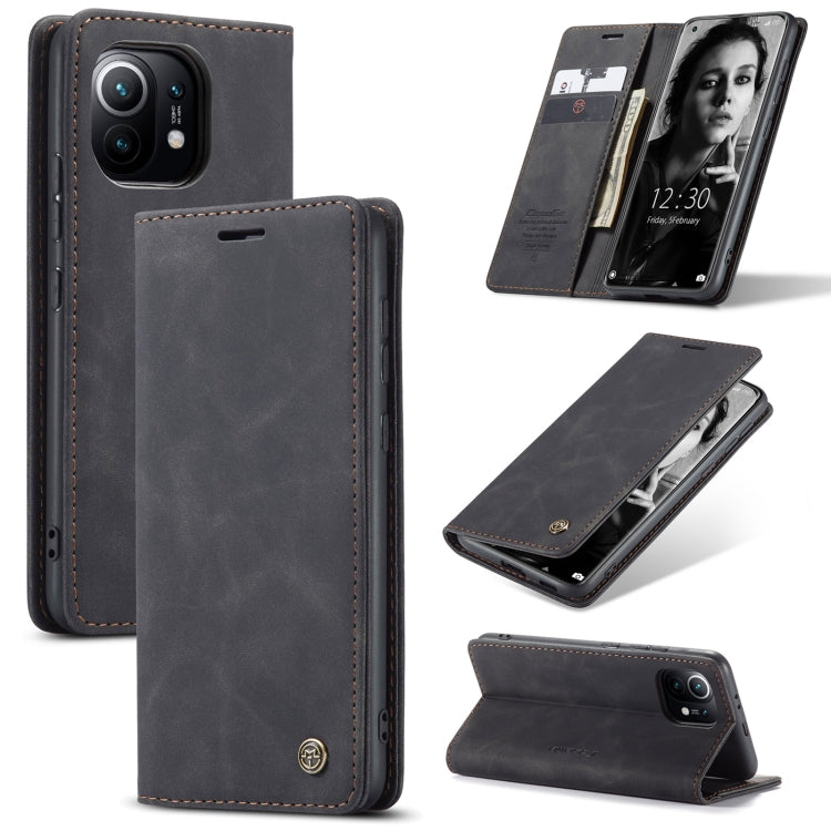 Horizontal flip leather phone wallet case for Xiaomi Mi 11, dark gray with card slots