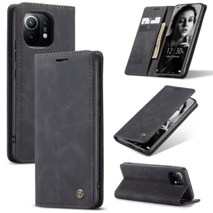 Horizontal flip leather phone wallet case for Xiaomi Mi 11, dark gray with card slots