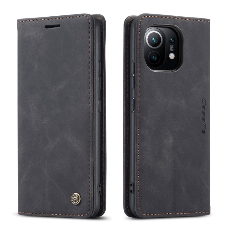 Horizontal flip leather phone case for Xiaomi Mi 11, dark gray with side buttons