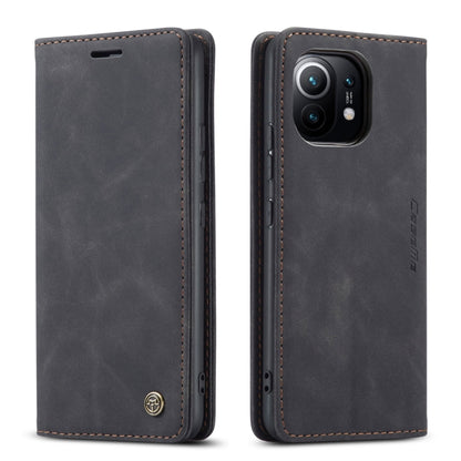 Horizontal flip leather phone case for Xiaomi Mi 11, dark gray with side buttons