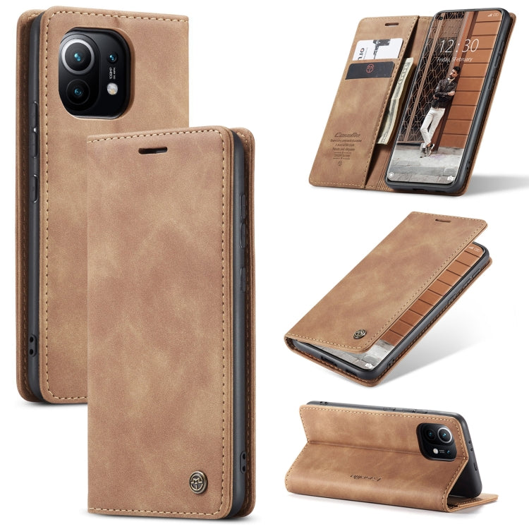 Horizontal flip leather phone wallet case for Xiaomi Mi 11, tan brown with card slots