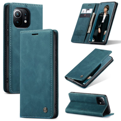 Horizontal flip leather phone wallet case for Xiaomi Mi 11, teal blue with card slots