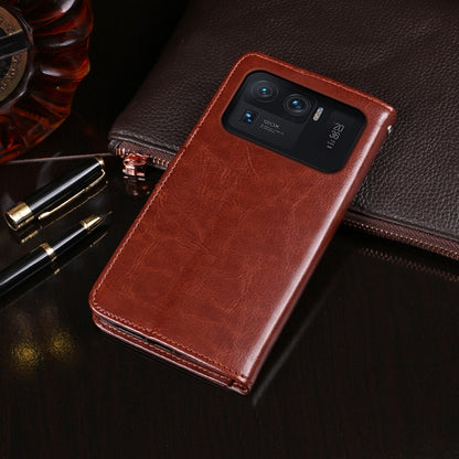 Brown Crazy Horse leather flip case with rear cutout and camera opening