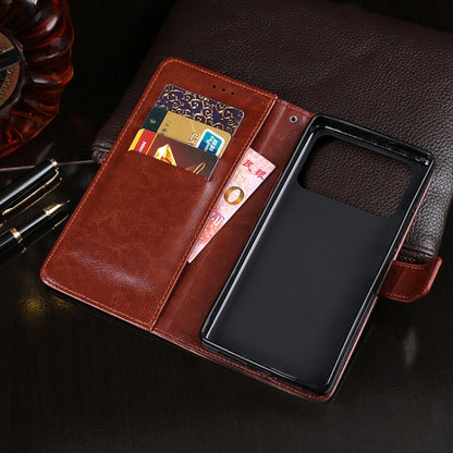 Brown leather wallet flip case with card slots and fold-over phone cover