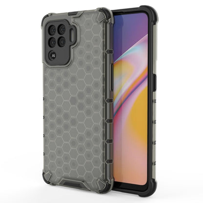 Grey shockproof honeycomb phone case with PC back and black TPU bumper