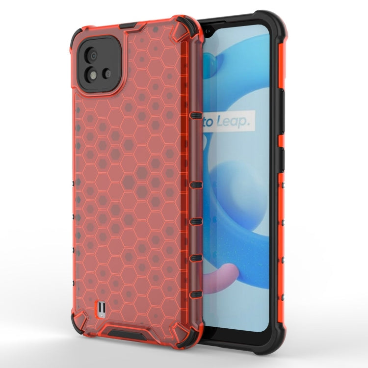 Red shockproof honeycomb phone case with PC back and black TPU bumper