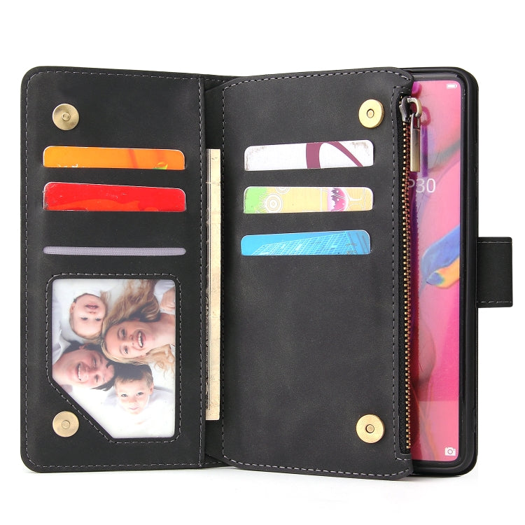Black leather wallet case interior with card slots and photo window panel
