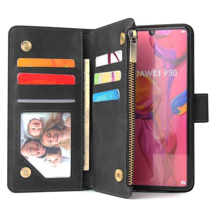 Black leather wallet case interior with card slots, photo window, and zipper