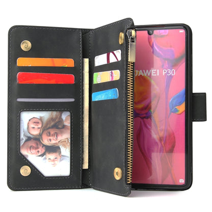 Black leather wallet case interior with card slots, photo window, and zipper