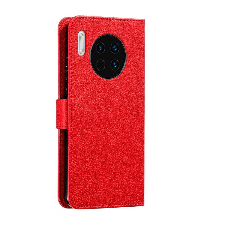 Red feather-pattern litchi-texture flip leather phone case with cutout
