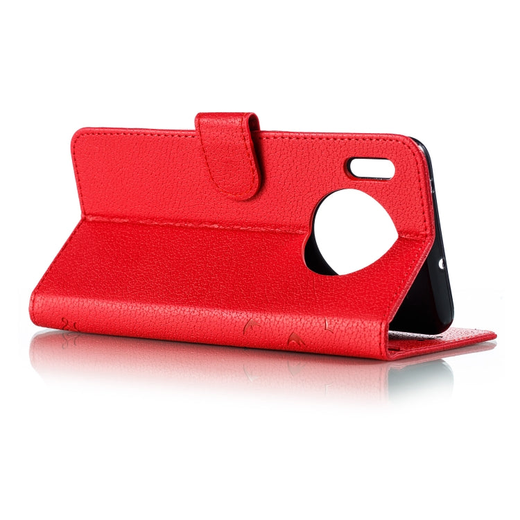 Red litchi-texture flip leather phone wallet case with stand cutout