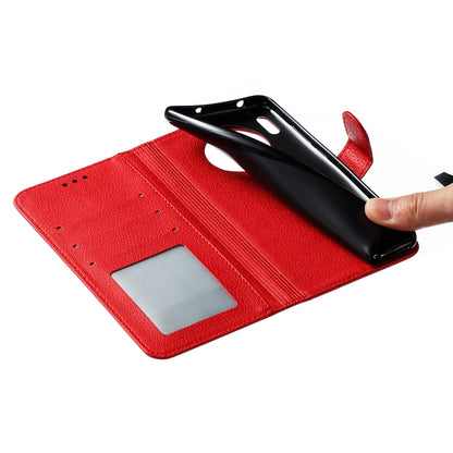 Red litchi-texture flip leather phone case with card holder slots