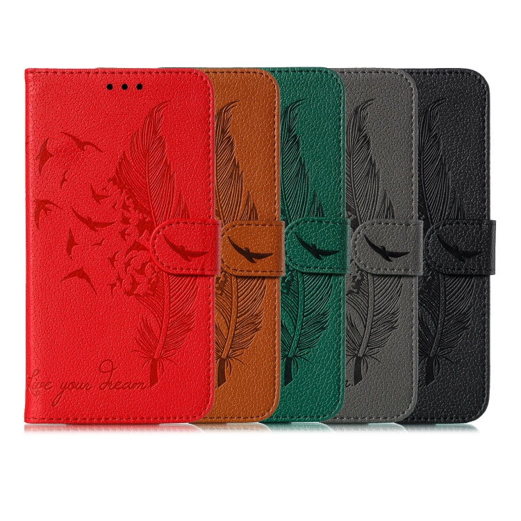 Feather-pattern flip leather phone cases in multiple colors with card slots